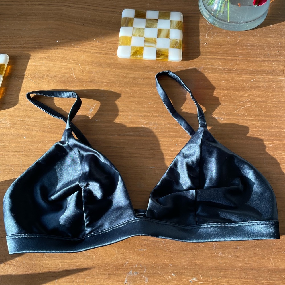 NWT Parade luminous glow satin black triangle bralette